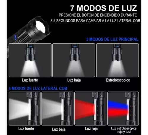 Linterna táctica LED recargable con carga USB-C