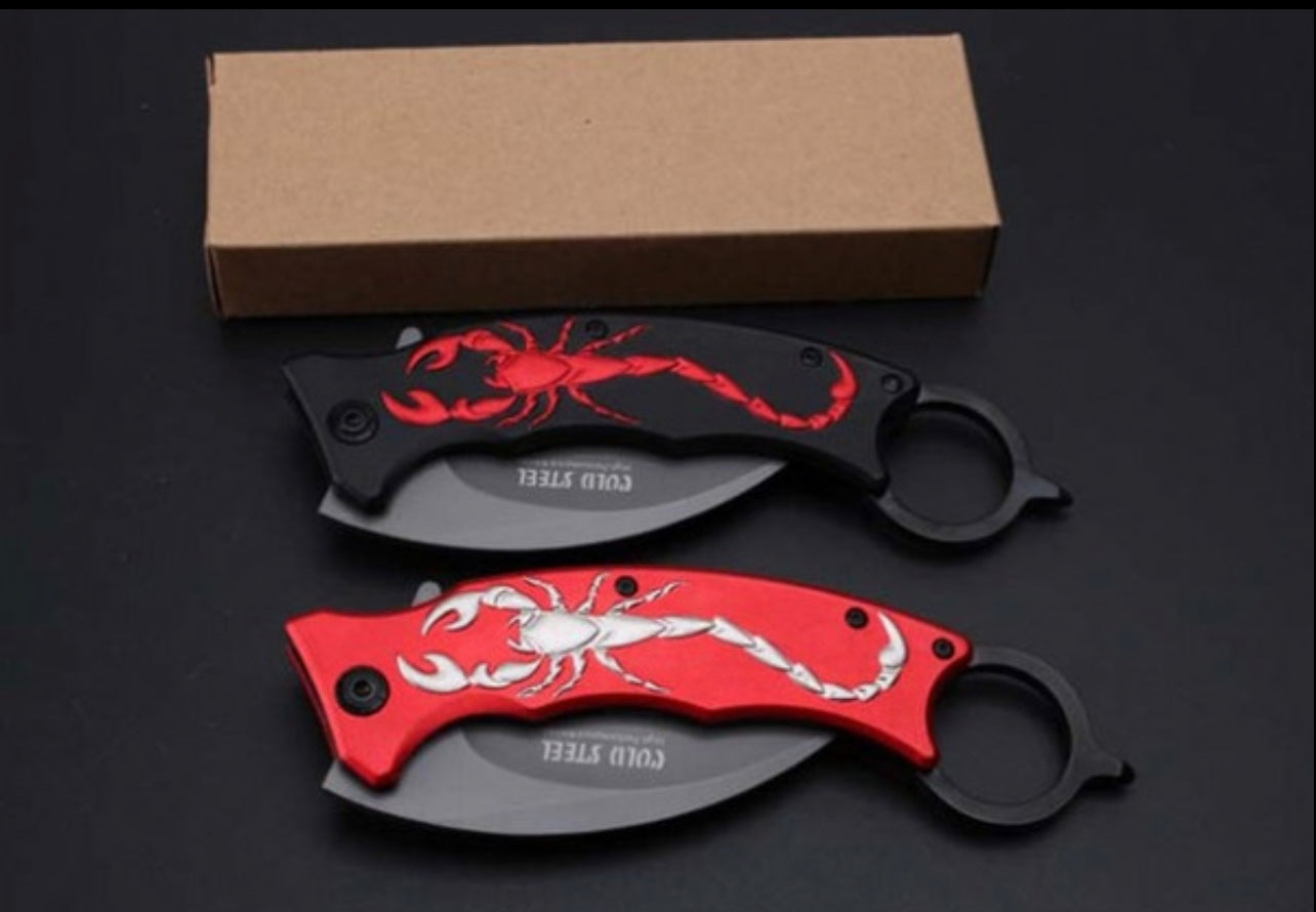CUCHILLO KARAMBIT PLEGABLE DISEÑO ESCORPION NAVAJA DE ACERO