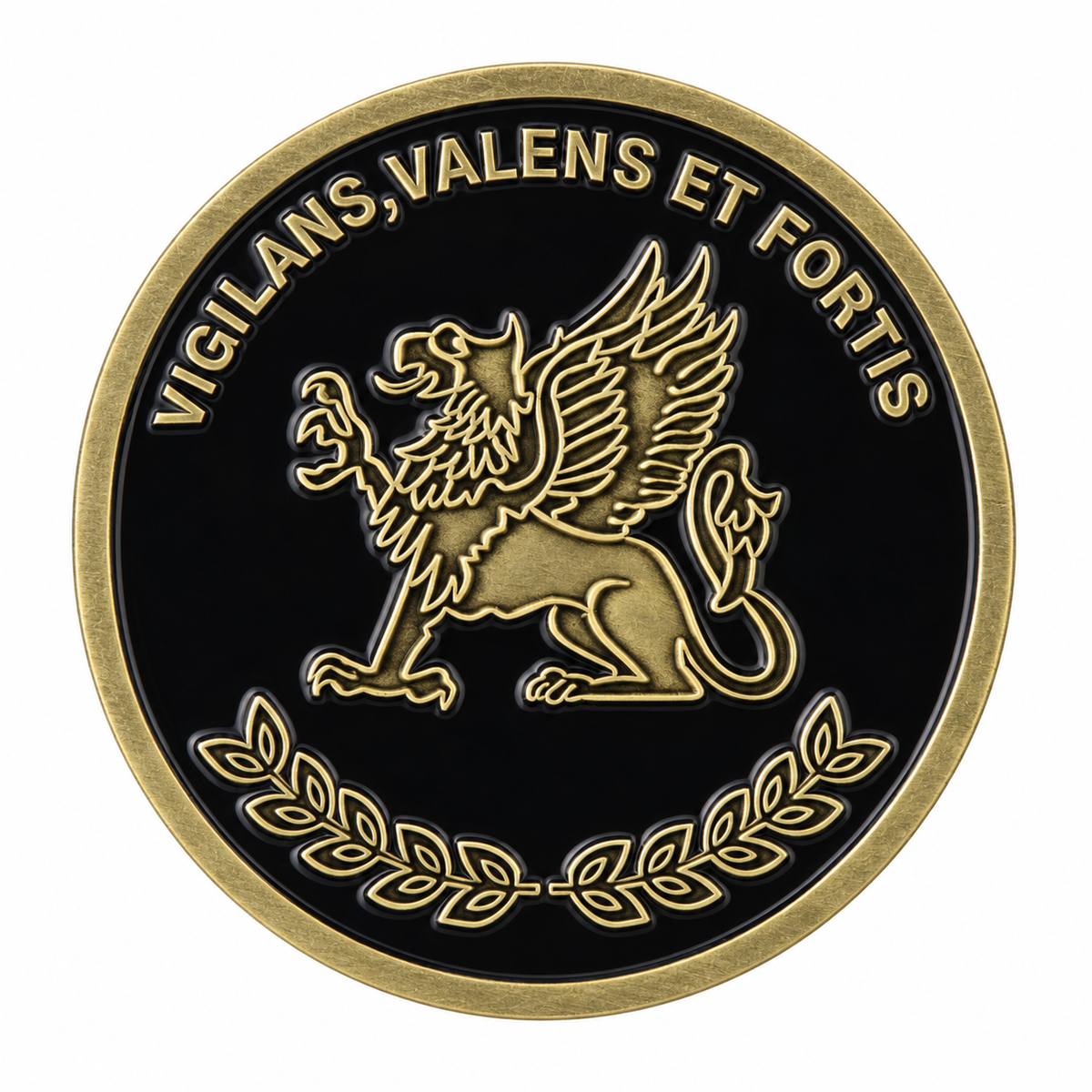 Moneda Fuerzas Especiales de Carabineros, reverso con grifo y lema Vigilans Valens et Fortis