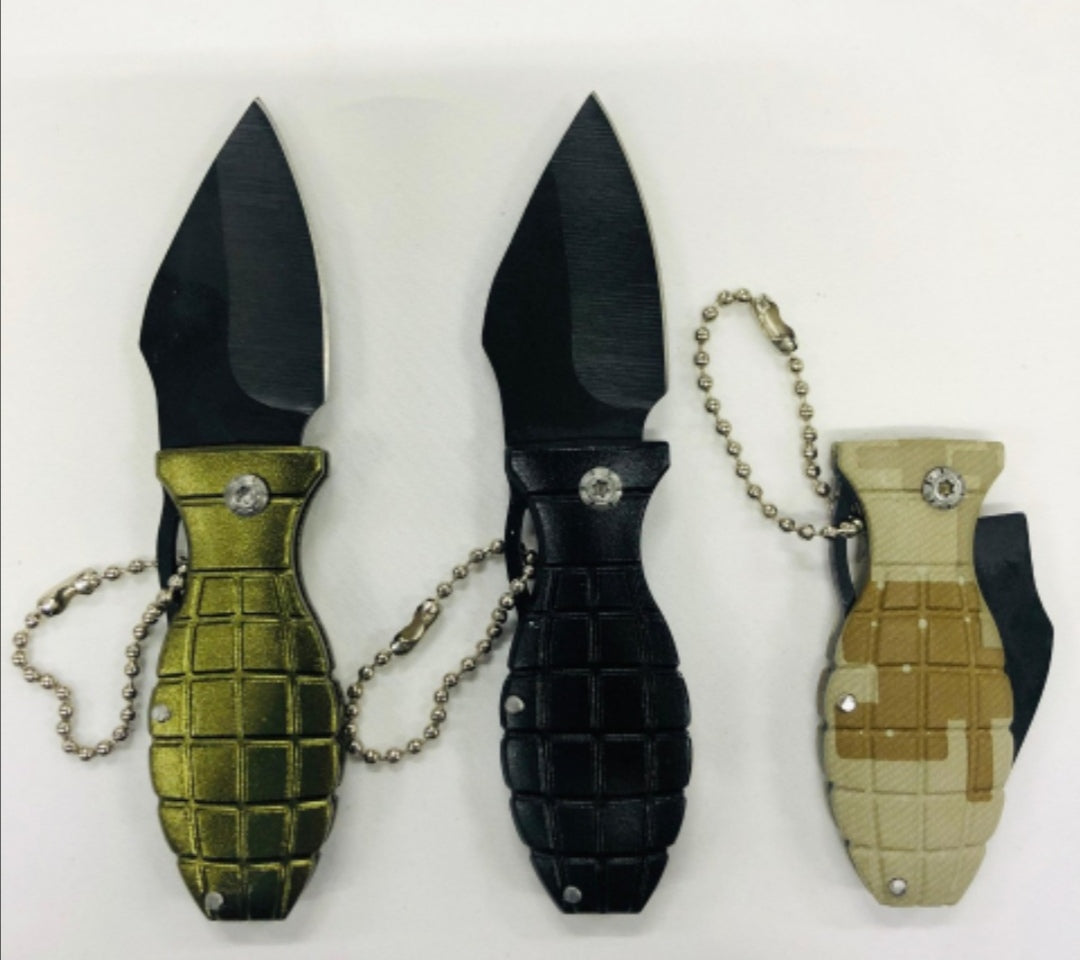 CUCHILLO NAVAJA MILITAR CON FORMA DE GRANADA