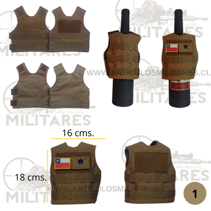 MINI CHALECO TACTICO CON SISTEMA MOLLE PARA ADORNO DE BOTELLAS COLOR COYOTE