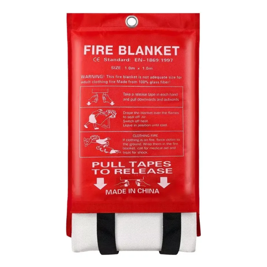 Manta ignífuga contra incendios 1x1 m en funda roja, norma EN 1869:1997
