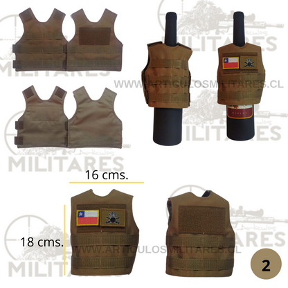 MINI CHALECO TACTICO CON SISTEMA MOLLE PARA ADORNO DE BOTELLAS COLOR COYOTE