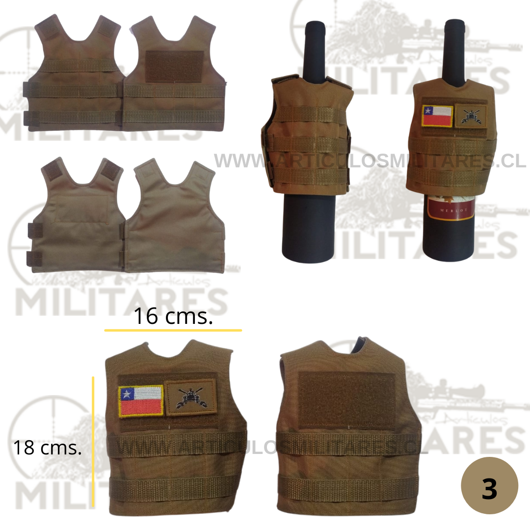 MINI CHALECO TACTICO CON SISTEMA MOLLE PARA ADORNO DE BOTELLAS COLOR COYOTE