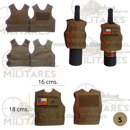 MINI CHALECO TACTICO CON SISTEMA MOLLE PARA ADORNO DE BOTELLAS COLOR COYOTE