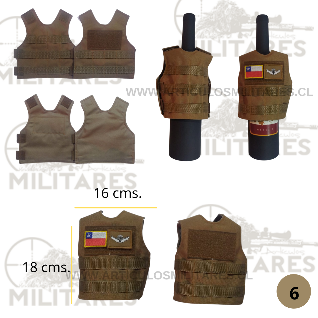 MINI CHALECO TACTICO CON SISTEMA MOLLE PARA ADORNO DE BOTELLAS COLOR COYOTE