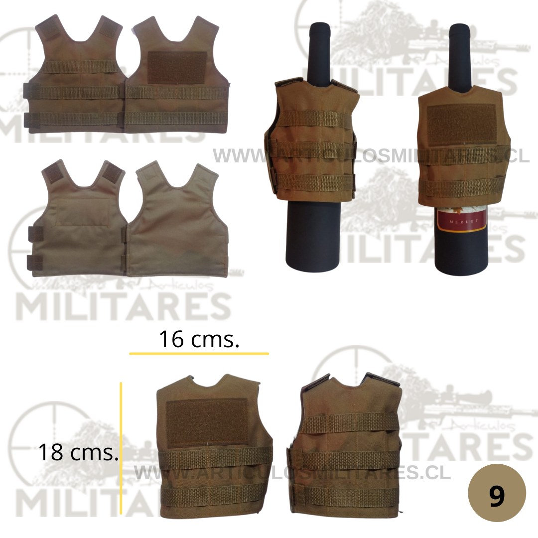 MINI CHALECO TACTICO CON SISTEMA MOLLE PARA ADORNO DE BOTELLAS COLOR COYOTE