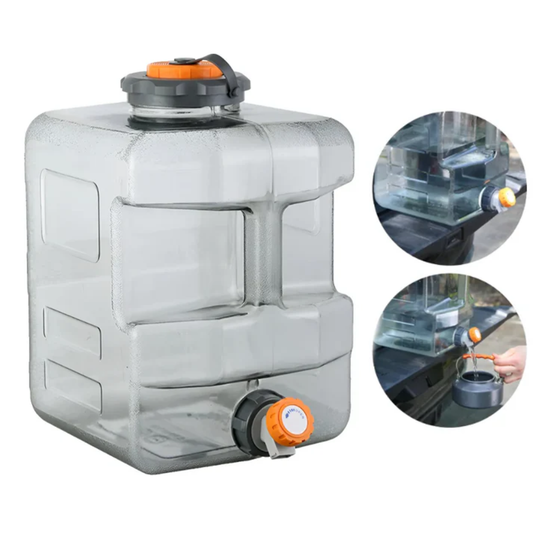Bidón Rígido de Agua 12 Litros Portátil Transparente para Camping