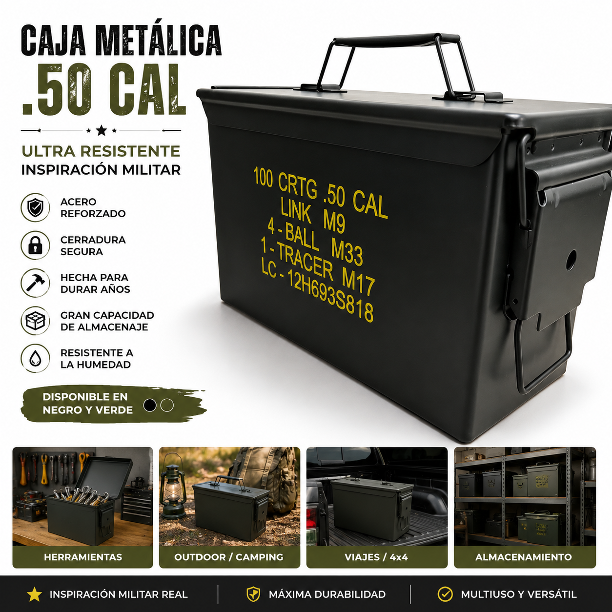 CAJA DE METAL  CALIBRE .50 COLOR NEGRO