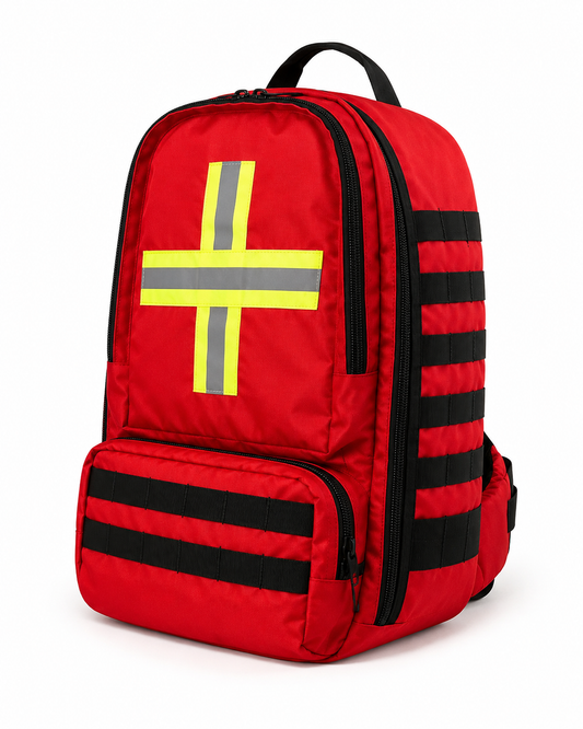 Mochila Táctica de Primeros Auxilios Modular Roja con Interior Aluminizado y Cruz Reflectante