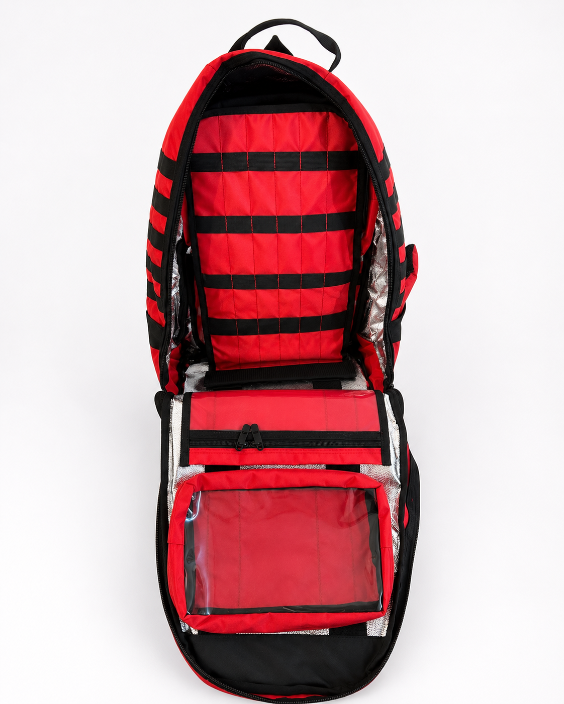 Mochila Táctica de Primeros Auxilios Modular Roja con Interior Aluminizado y Cruz Reflectante