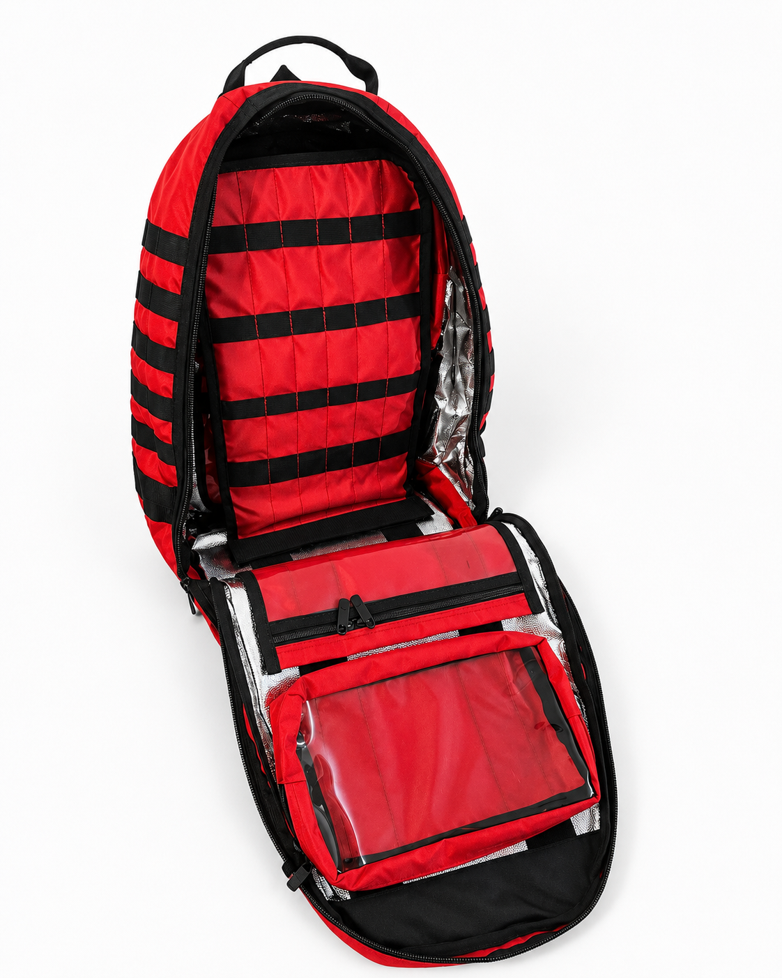 Mochila Táctica de Primeros Auxilios Modular Roja con Interior Aluminizado y Cruz Reflectante