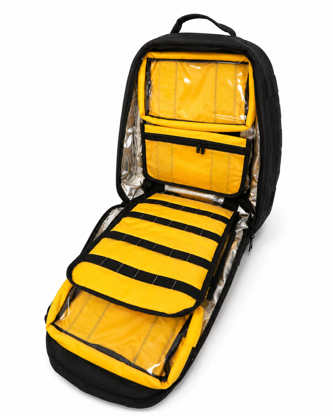 Mochila Táctica de Primeros Auxilios Modular Negra con Interior Aluminizado y Cruz Reflectante