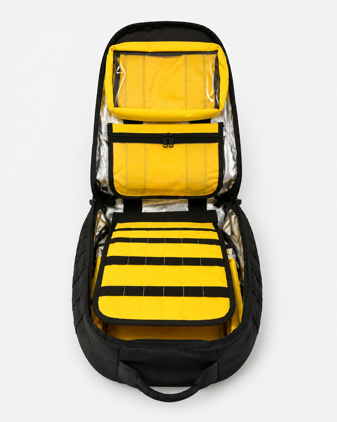 Mochila Táctica de Primeros Auxilios Modular Negra con Interior Aluminizado y Cruz Reflectante
