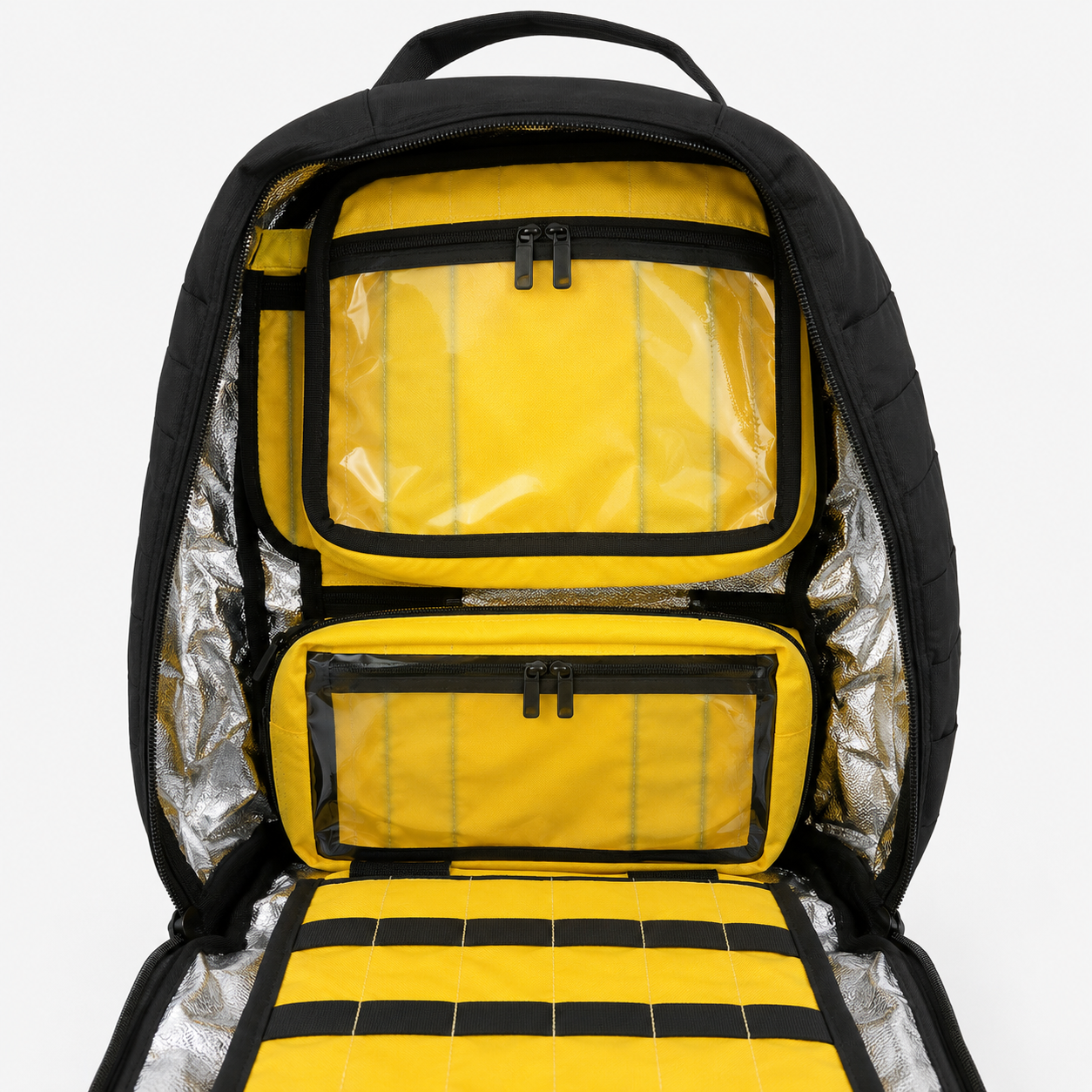 Mochila Táctica de Primeros Auxilios Modular Negra con Interior Aluminizado y Cruz Reflectante