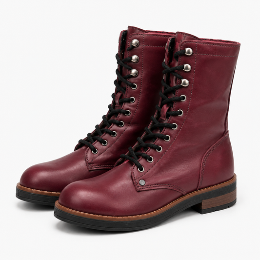 BOTAS DE MUJER DE CUERO COLOR BURDEO FABRICACIÓN NACIONAL
