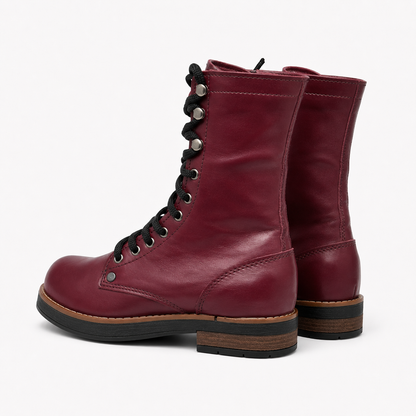 BOTAS DE MUJER DE CUERO COLOR BURDEO FABRICACIÓN NACIONAL