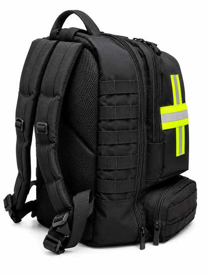Mochila Táctica de Primeros Auxilios Modular Negra con Interior Aluminizado y Cruz Reflectante