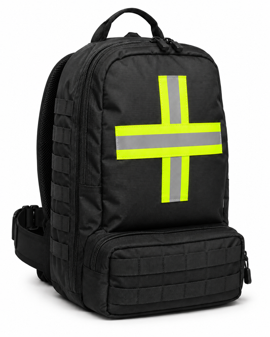 Mochila Táctica de Primeros Auxilios Modular Negra con Interior Aluminizado y Cruz Reflectante
