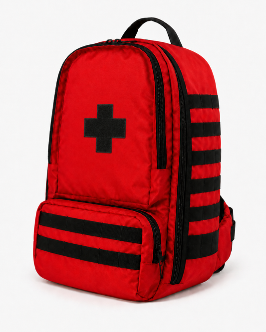 Mochila Táctica de Primeros Auxilios Modular Roja con Interior Aluminizado y Cruz Negra