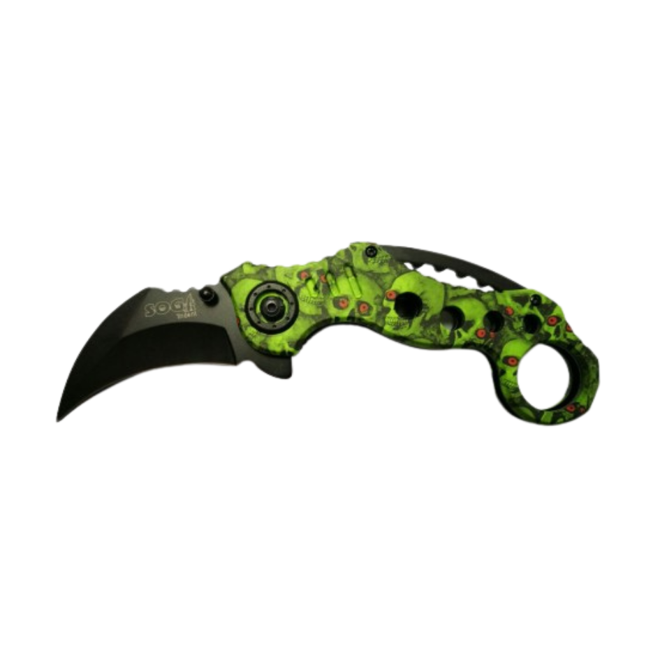 CUCHILLO DE ACERO INOXIDABLE KARAMBIT VERDE CLARO