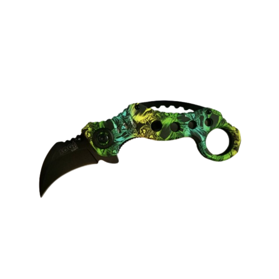 CUCHILLO DE ACERO INOXIDABLE KARAMBIT VERDE OSCURO