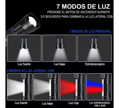 Linterna táctica LED recargable con carga USB-C