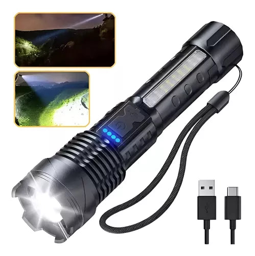 Linterna táctica LED recargable USB-C con zoom