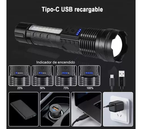 Linterna táctica LED con zoom telescópico