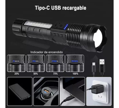 Linterna táctica LED con zoom telescópico