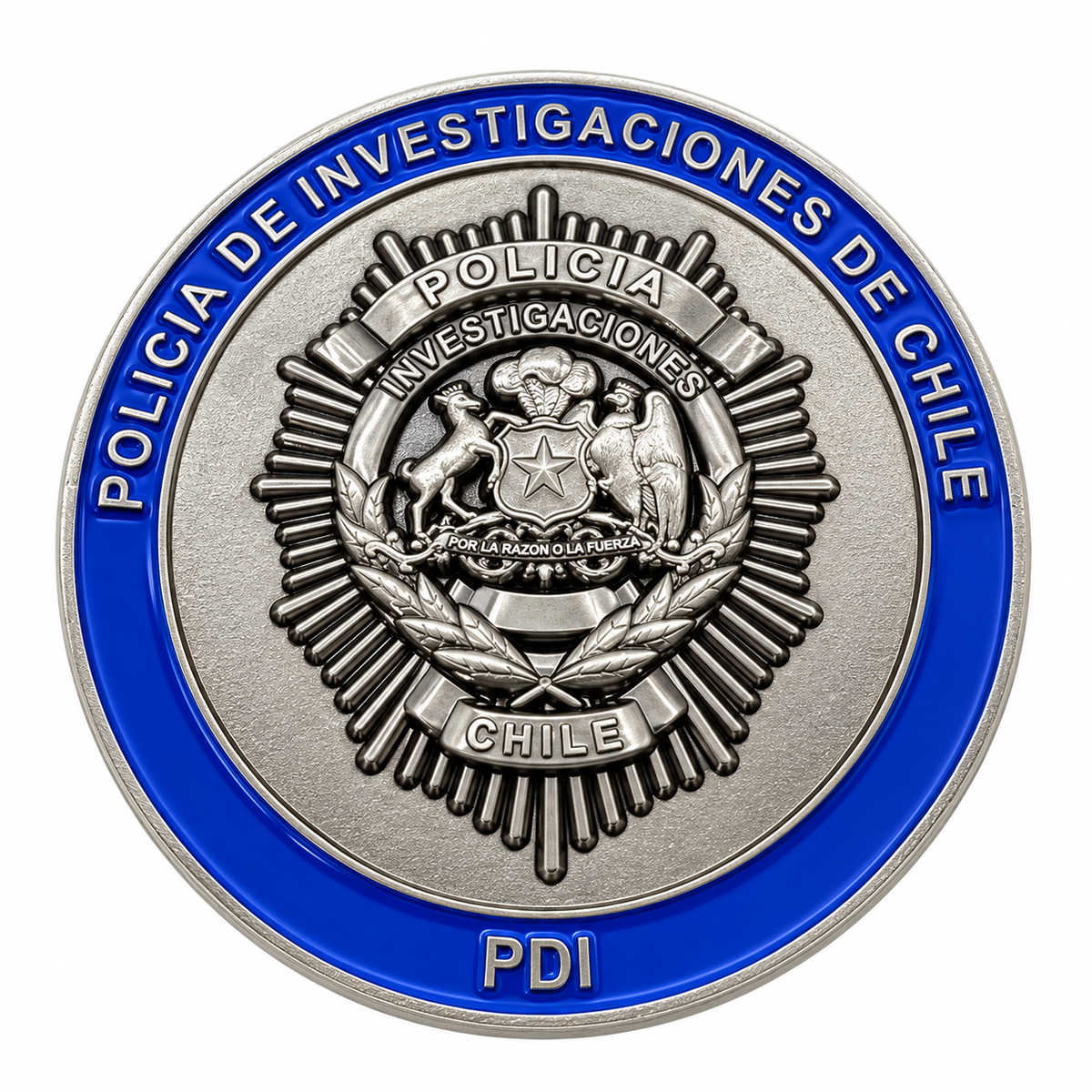 MONEDA PDI POLICÍA DE INVESTIGACIONES COLOR PLATA