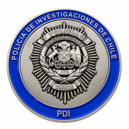 MONEDA PDI POLICÍA DE INVESTIGACIONES COLOR PLATA