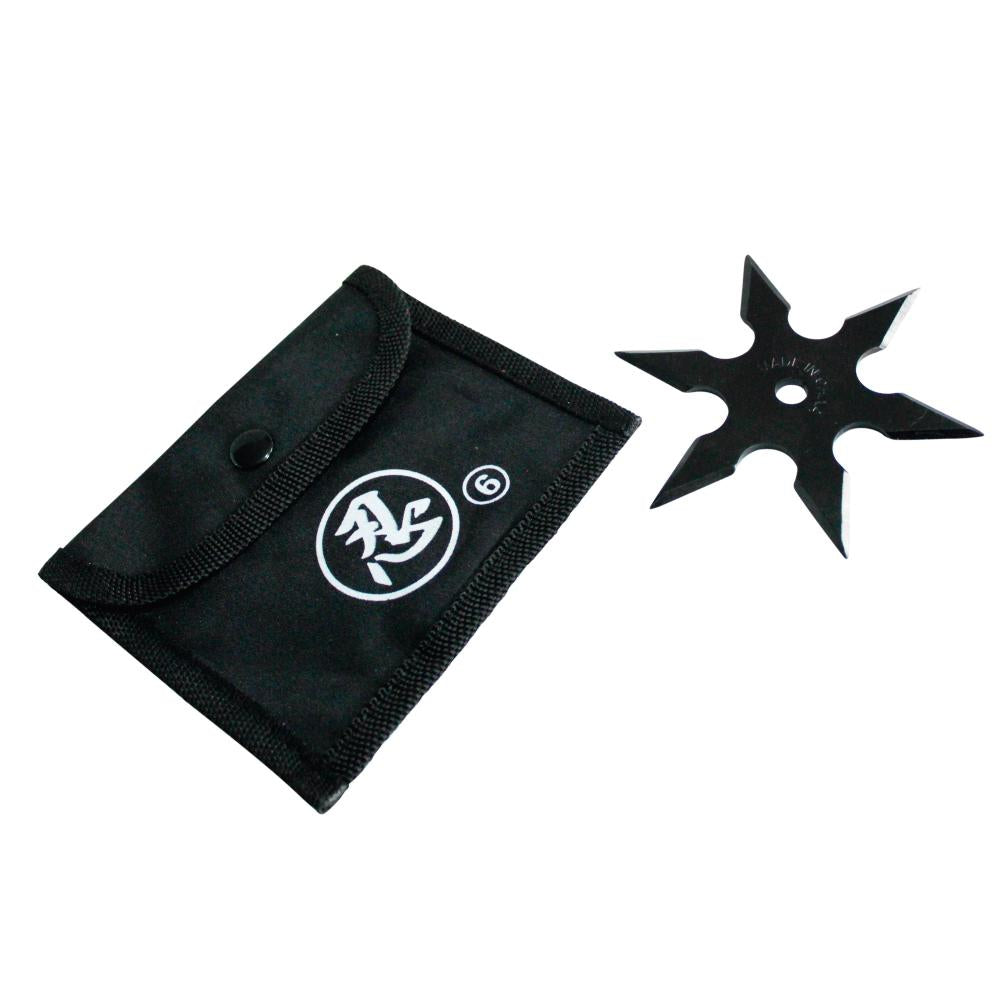 SHURIKEN 6 PUNTAS BLACK NINJA CON FUNDA STEEL 10 CENTIMETROS