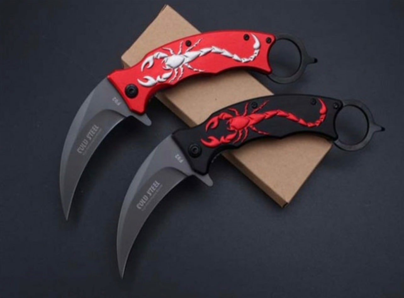 CUCHILLO KARAMBIT PLEGABLE DISEÑO ESCORPION NAVAJA DE ACERO