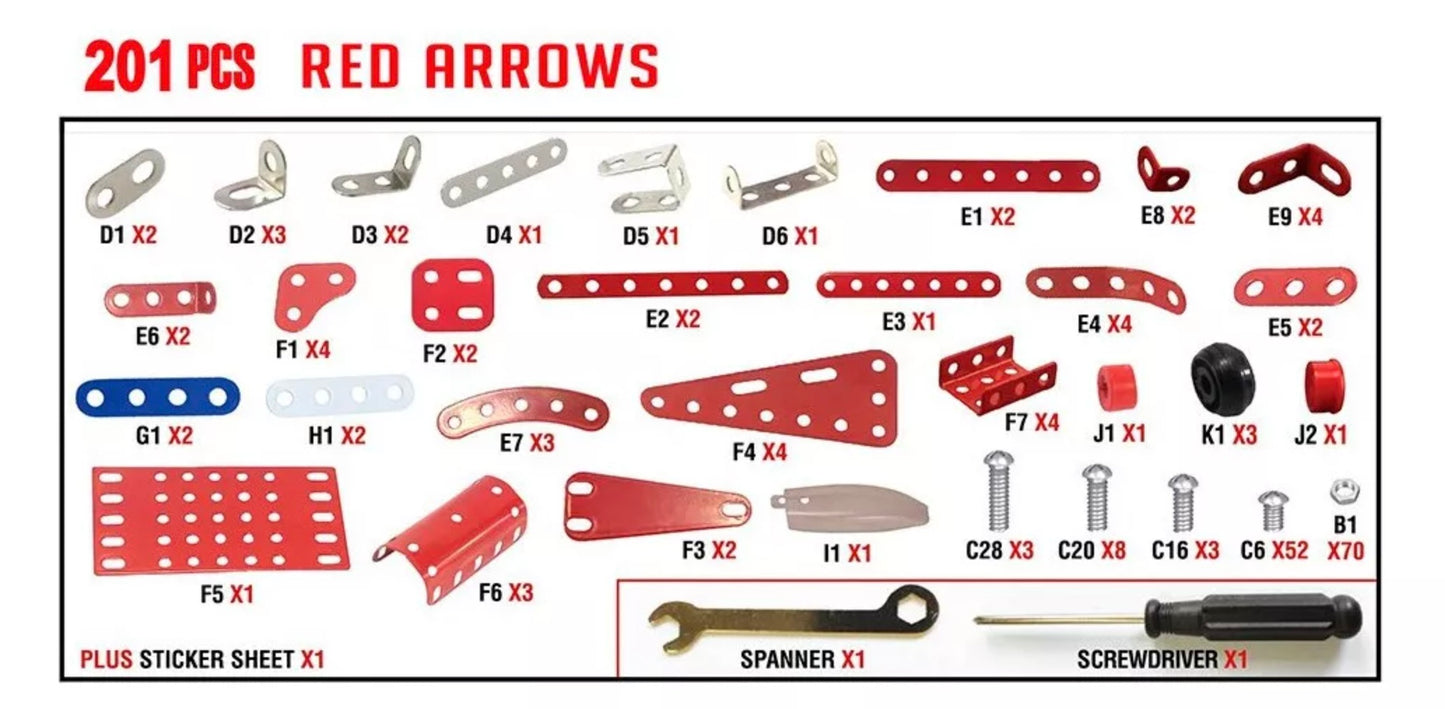 Avión Flecha Roja 201 piezas Bloques Construcción En Acero Inoxidable