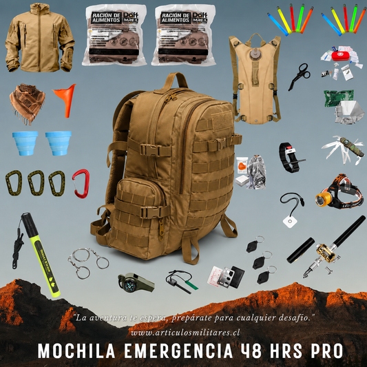 KIT DE EMERGENCIA 48 HORAS PRO CON MOCHILA TÁCTICA MODELO 3 DÍAS DE 40 LITROS – FABRICACIÓN NACIONAL