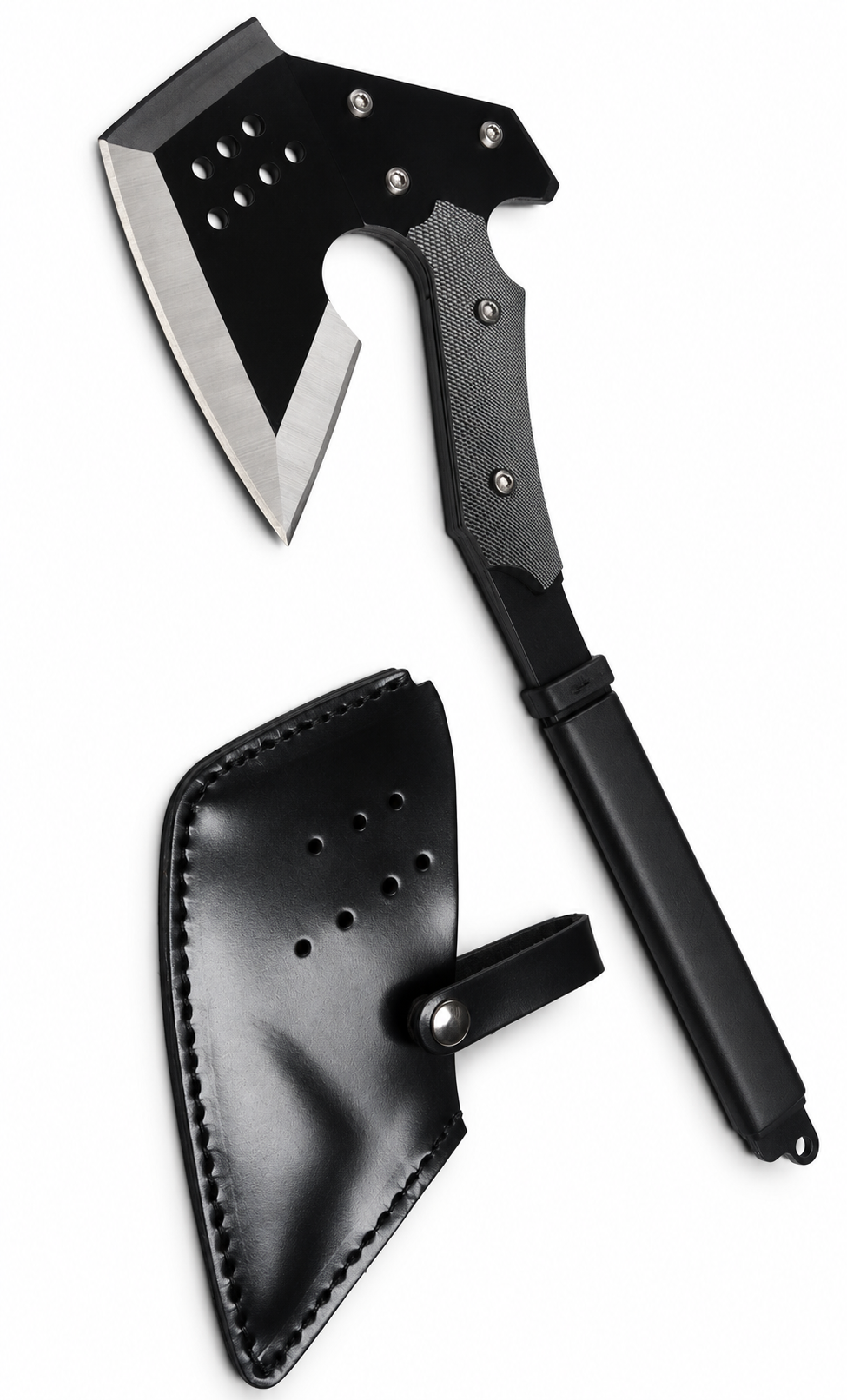 Hacha Tomahawk Destroyer negra con funda de cuero