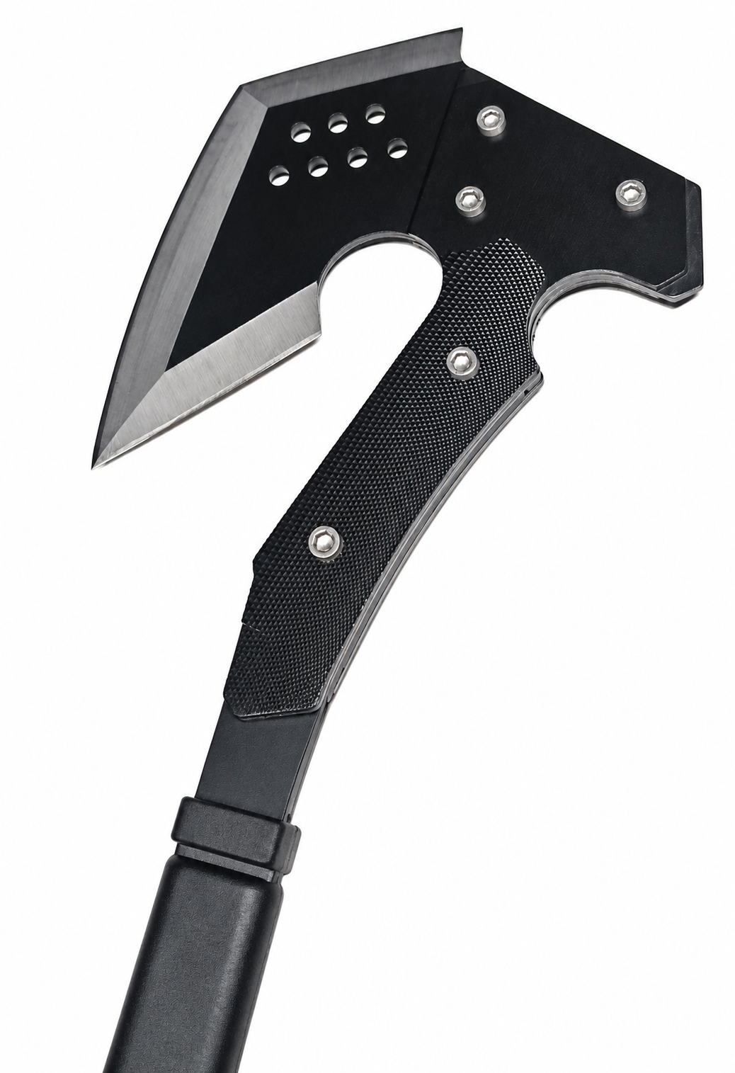 Detalle de hoja de acero y empuñadura del Hacha Tomahawk Destroyer