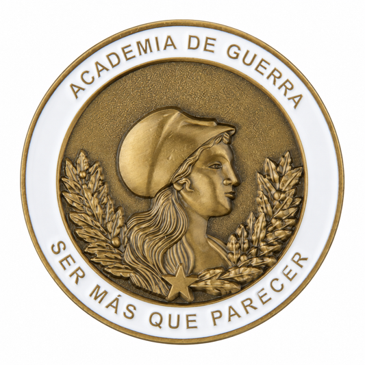 Moneda Academia de Guerra del Ejército de Chile, anverso con lema Ser más que parecer