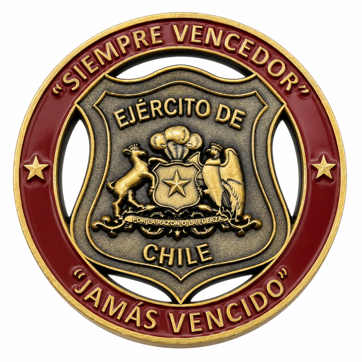 Moneda Servicio de Intendencia, reverso Ejército de Chile con escudo y aro burdeos