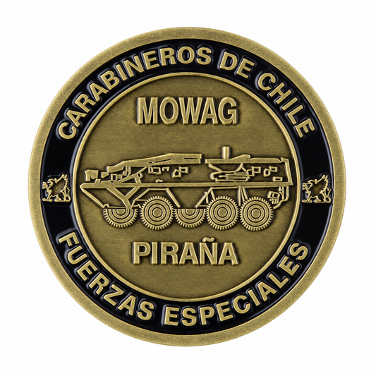 Moneda Carabineros de Chile Fuerzas Especiales, anverso Mowag Piraña