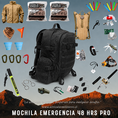 KIT DE EMERGENCIA 48 HORAS PRO CON MOCHILA TÁCTICA MODELO 3 DÍAS DE 40 LITROS – FABRICACIÓN NACIONAL