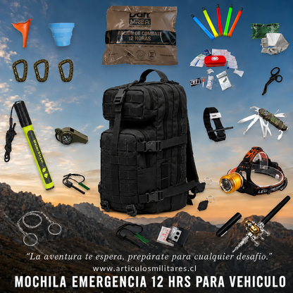 KIT DE EMERGENCIA VEHICULAR 12 HORAS – MOCHILA TÁCTICA NACIONAL DE 30 L